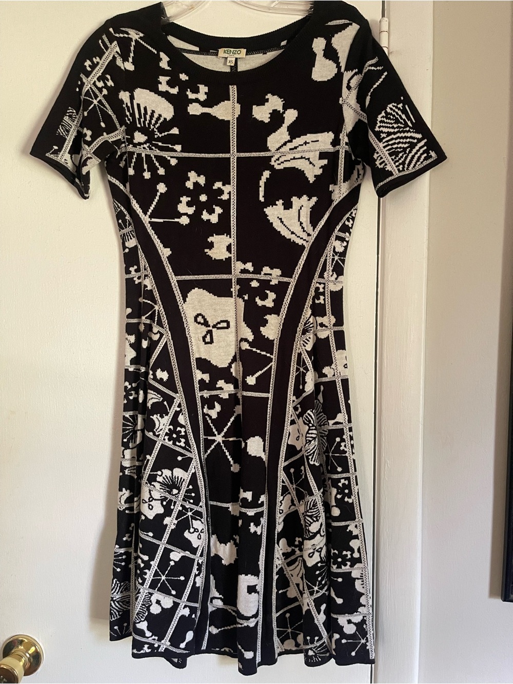 Kenzo Tanami Flower Jacquard Intarsia Knit Dress size XS
